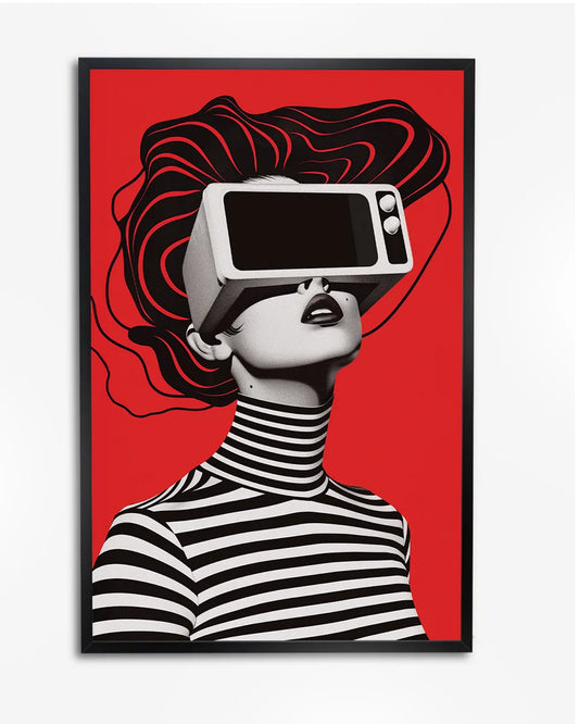 Poster - Vrouw met bril - Cyberpunk - Op-art poster wanddecoratie – A4 formaat