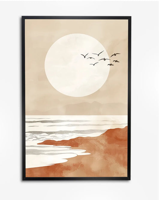 Poster - Vogels over het strand - Minimalistisch - Bohemian poster wanddecoratie – A4 formaat
