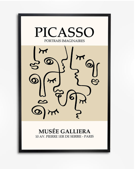 Minimalistische Picasso Poster - Abstracte Tekening en Beige Achtergrond poster wanddecoratie – A4 formaat