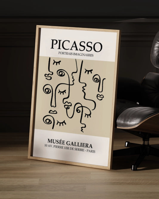 Minimalistische Picasso Poster - Abstracte Tekening en Beige Achtergrond poster wanddecoratie – A3 formaat